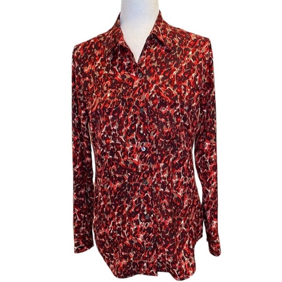 NWT Equipment Femme Red Leopard Viscose Button Down Blouse Top Shirt Size Small - Picture 3 of 11
